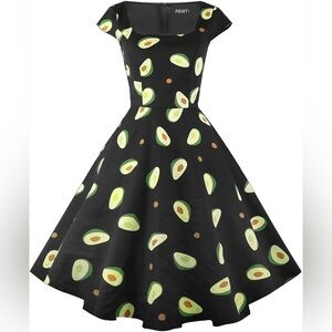 PUKAVT | Avocado Print Black Dress| Size Small